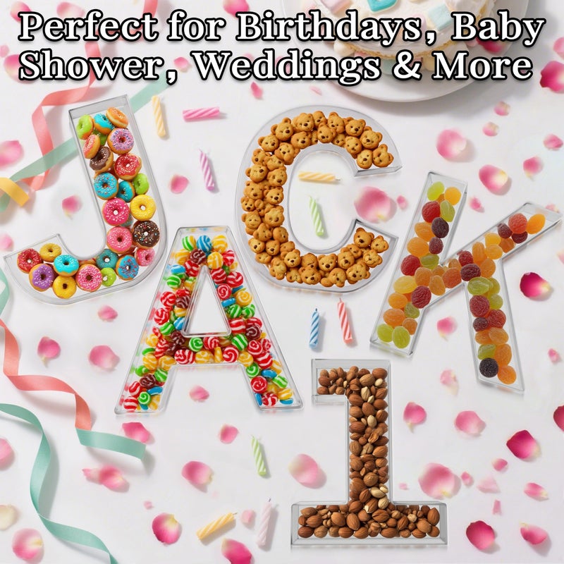 KEVJES 11" Clear Acrylic Letter & Number Charcuterie Tray-Reusable Fillable Alphabet Box for Displaying Candy,Cake,Snacksâ€“ Party Dessert Serving Plate for Birthday, Wedding Anniversaries, Baby Shower (O) - Image 4