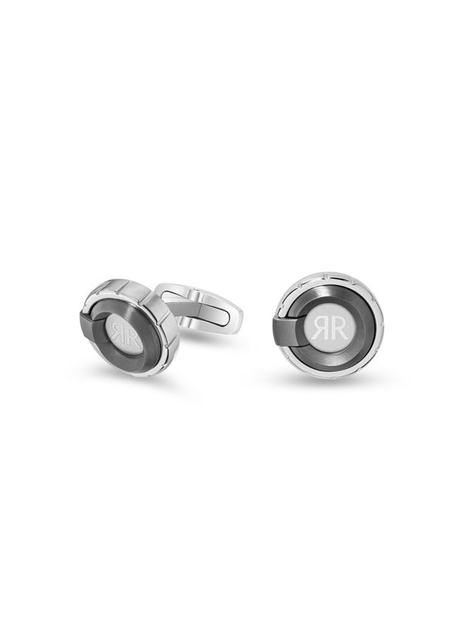 CERRUTI 1881 - Rocco Grey Stainless Steel Branded Cufflinks for Men - Image 1