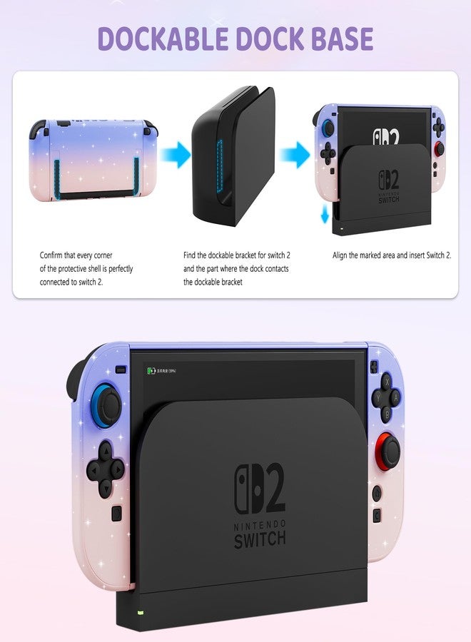 RHOTALL Pink Purple Glitter Dockable Case for Nintendo Switch 2 2025,Cute Hard Protective PC Shell Case,Slim Cover with Detachable joycon Compatible with Switch 2 7.9 Inch, for Girls - Image 5