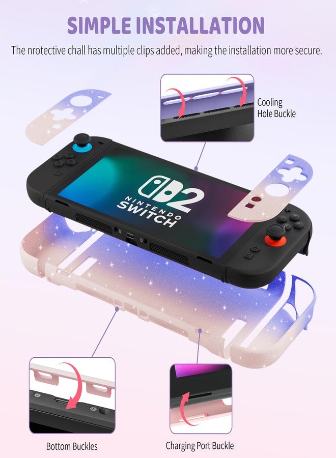 RHOTALL Pink Purple Glitter Dockable Case for Nintendo Switch 2 2025,Cute Hard Protective PC Shell Case,Slim Cover with Detachable joycon Compatible with Switch 2 7.9 Inch, for Girls - Image 3
