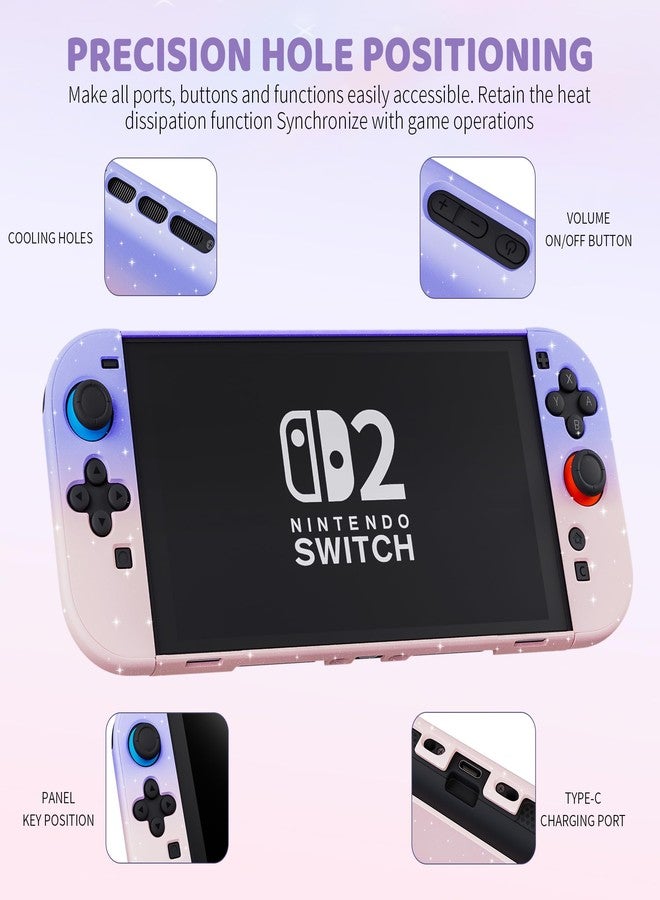 RHOTALL Pink Purple Glitter Dockable Case for Nintendo Switch 2 2025,Cute Hard Protective PC Shell Case,Slim Cover with Detachable joycon Compatible with Switch 2 7.9 Inch, for Girls - Image 2