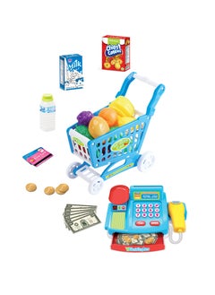 LB Kids' cash register shopping cart with plastic fruits is an interactive learning experience for kids.  - Image 1