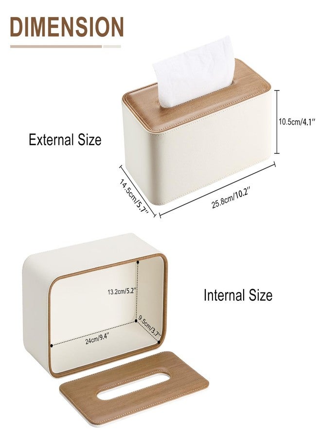 KINGFOM Tissue Box Cover, PU Leather Tissue Box Holder Rectangular, Modern Facial Tissue Paper Napkin Dispenser for Bathroom, Home, Office, Car Automotive Decoration with Magnetic Lid Light Beige - Image 2