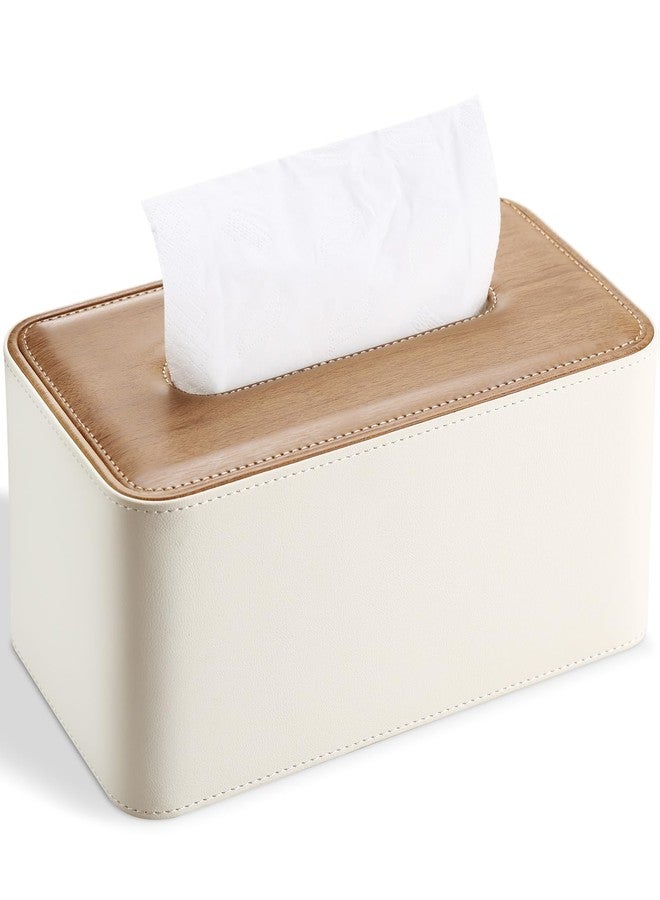 KINGFOM Tissue Box Cover, PU Leather Tissue Box Holder Rectangular, Modern Facial Tissue Paper Napkin Dispenser for Bathroom, Home, Office, Car Automotive Decoration with Magnetic Lid Light Beige - Image 1
