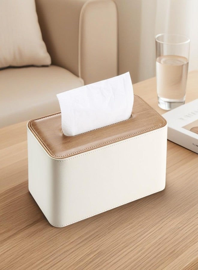 KINGFOM Tissue Box Cover, PU Leather Tissue Box Holder Rectangular, Modern Facial Tissue Paper Napkin Dispenser for Bathroom, Home, Office, Car Automotive Decoration with Magnetic Lid Light Beige - Image 5