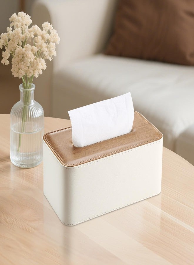 KINGFOM Tissue Box Cover, PU Leather Tissue Box Holder Rectangular, Modern Facial Tissue Paper Napkin Dispenser for Bathroom, Home, Office, Car Automotive Decoration with Magnetic Lid Light Beige - Image 4