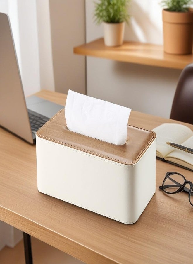 KINGFOM Tissue Box Cover, PU Leather Tissue Box Holder Rectangular, Modern Facial Tissue Paper Napkin Dispenser for Bathroom, Home, Office, Car Automotive Decoration with Magnetic Lid Light Beige - Image 3