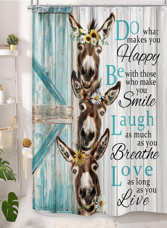 GOAOK Funny Donkey Shower Curtain, Rustic Farmhouse Animals Inspirational Motivational Shower Curtains 72X72, Country Teal Turquoise Wooden Door Decorative Funny Bathing Shower Curtain Bathroom with Hooks - Image 3