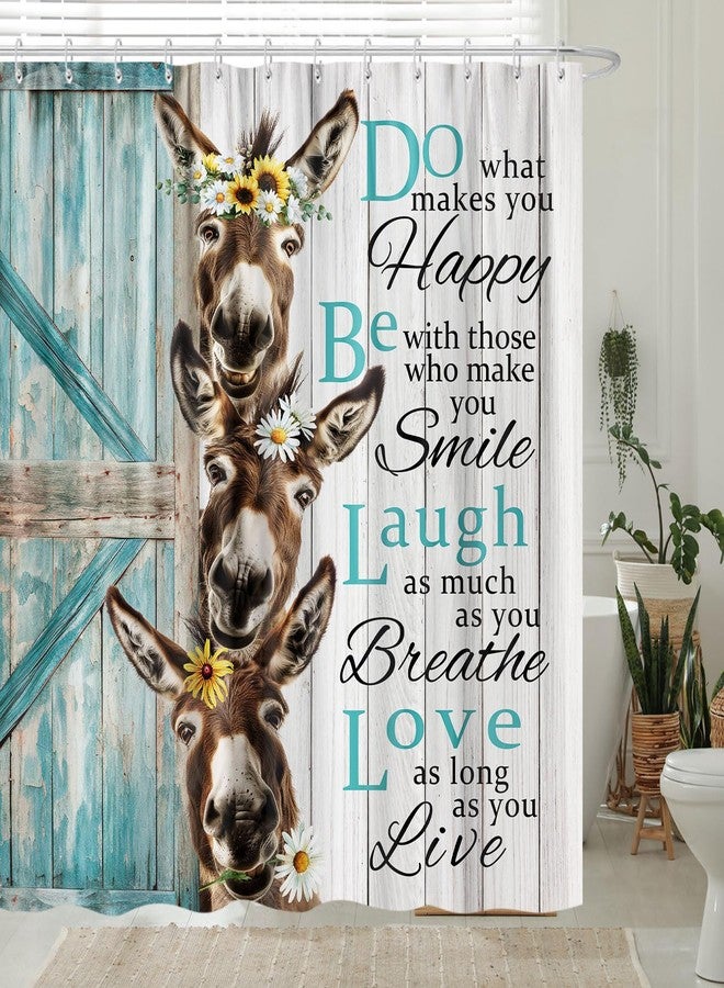 GOAOK Funny Donkey Shower Curtain, Rustic Farmhouse Animals Inspirational Motivational Shower Curtains 72X72, Country Teal Turquoise Wooden Door Decorative Funny Bathing Shower Curtain Bathroom with Hooks - Image 1
