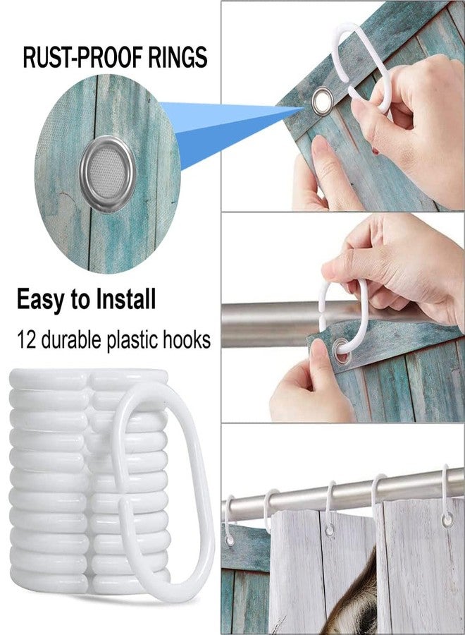 GOAOK Funny Donkey Shower Curtain, Rustic Farmhouse Animals Inspirational Motivational Shower Curtains 72X72, Country Teal Turquoise Wooden Door Decorative Funny Bathing Shower Curtain Bathroom with Hooks - Image 4