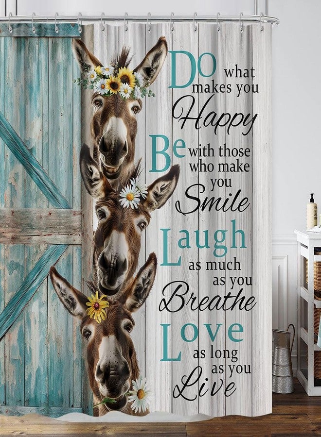 GOAOK Funny Donkey Shower Curtain, Rustic Farmhouse Animals Inspirational Motivational Shower Curtains 72X72, Country Teal Turquoise Wooden Door Decorative Funny Bathing Shower Curtain Bathroom with Hooks - Image 2
