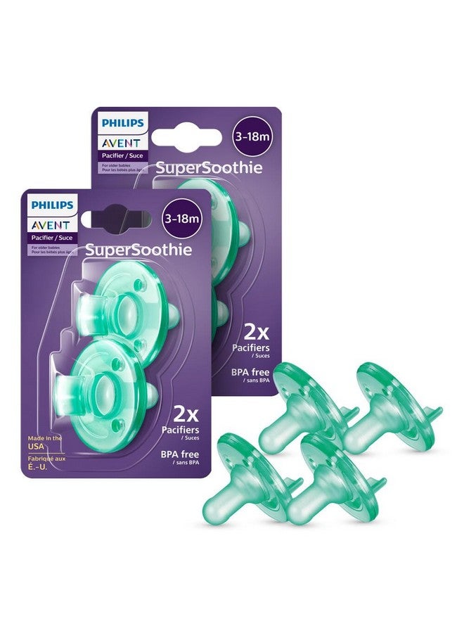 Avent Philips Avent Soothie 3-18 Month Orthodontic Baby Pacifiers, 100% Silicone Pacifiers, One Piece, BPA-Free, Green, 4 Pack, Model SCF192/45 - Image 1