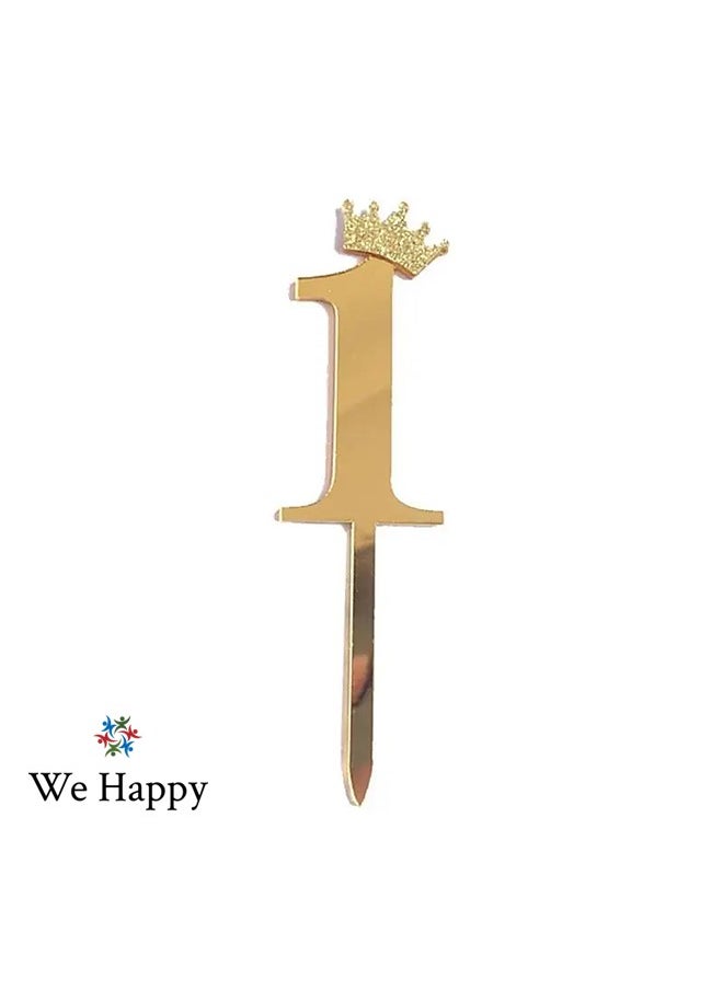 We Happy 1st Birthday Cake Topper Sparkling Gold Acrylic 1 Number Prop for Photoshoots and Parties  - Image 2