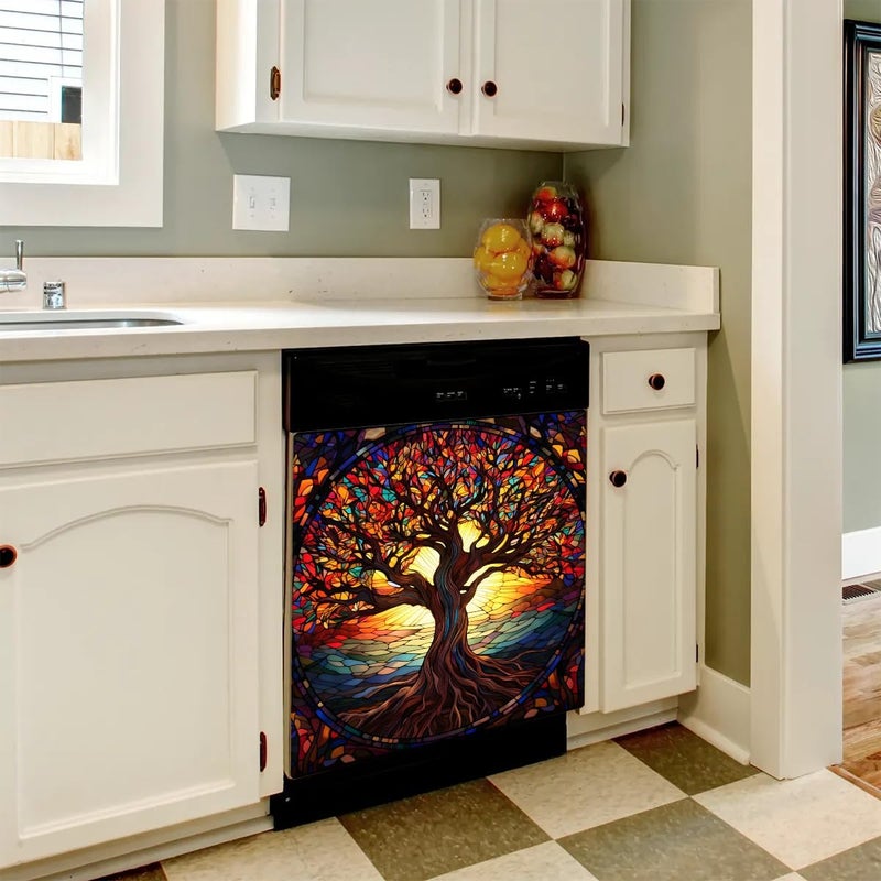 cfpolar Dishwasher Magnet Cover Tree of Life Glass Painting Reusable Magnetic Door Cover Panel Decal Dishwasher Magnets Decorative Cover Refrigerator Kitchen Appliance Decor Front Dishwashers Covers 23" x 26" - Image 5