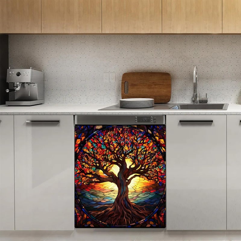 cfpolar Dishwasher Magnet Cover Tree of Life Glass Painting Reusable Magnetic Door Cover Panel Decal Dishwasher Magnets Decorative Cover Refrigerator Kitchen Appliance Decor Front Dishwashers Covers 23" x 26" - Image 3