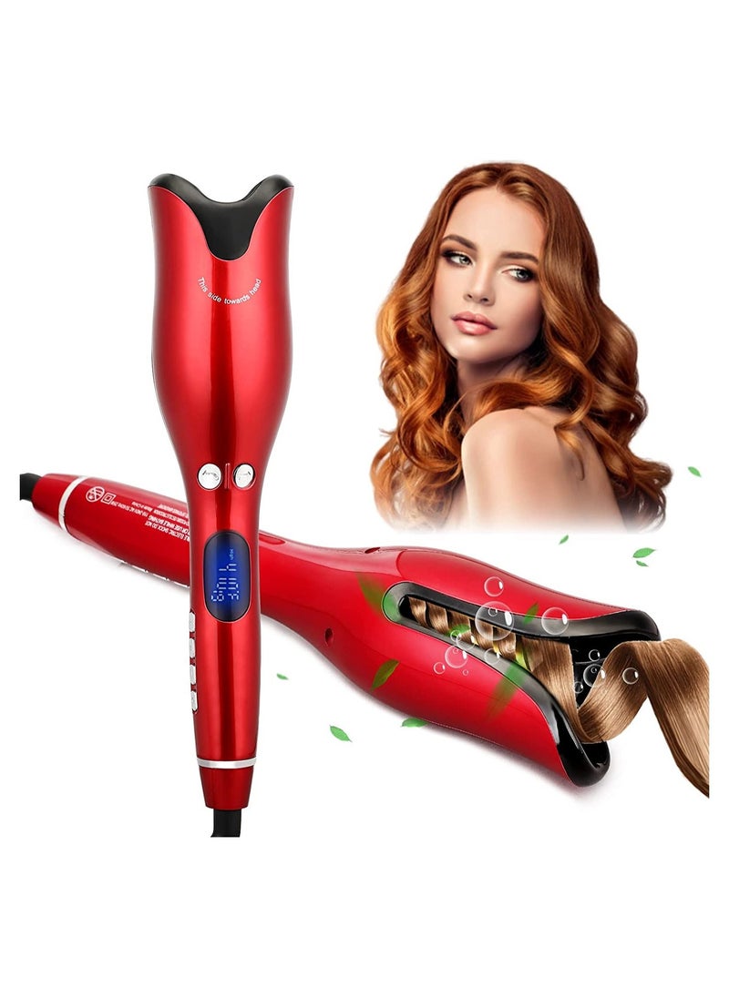 Generic - Automatic Hair Curling Iron with Ceramic Ionic Barrel, Smart Anti-Stuck, Auto Rotating Hair Curling Wand with Temperature Display and Timer, Professional Hair Curler Styling Tool - Red - Image 1