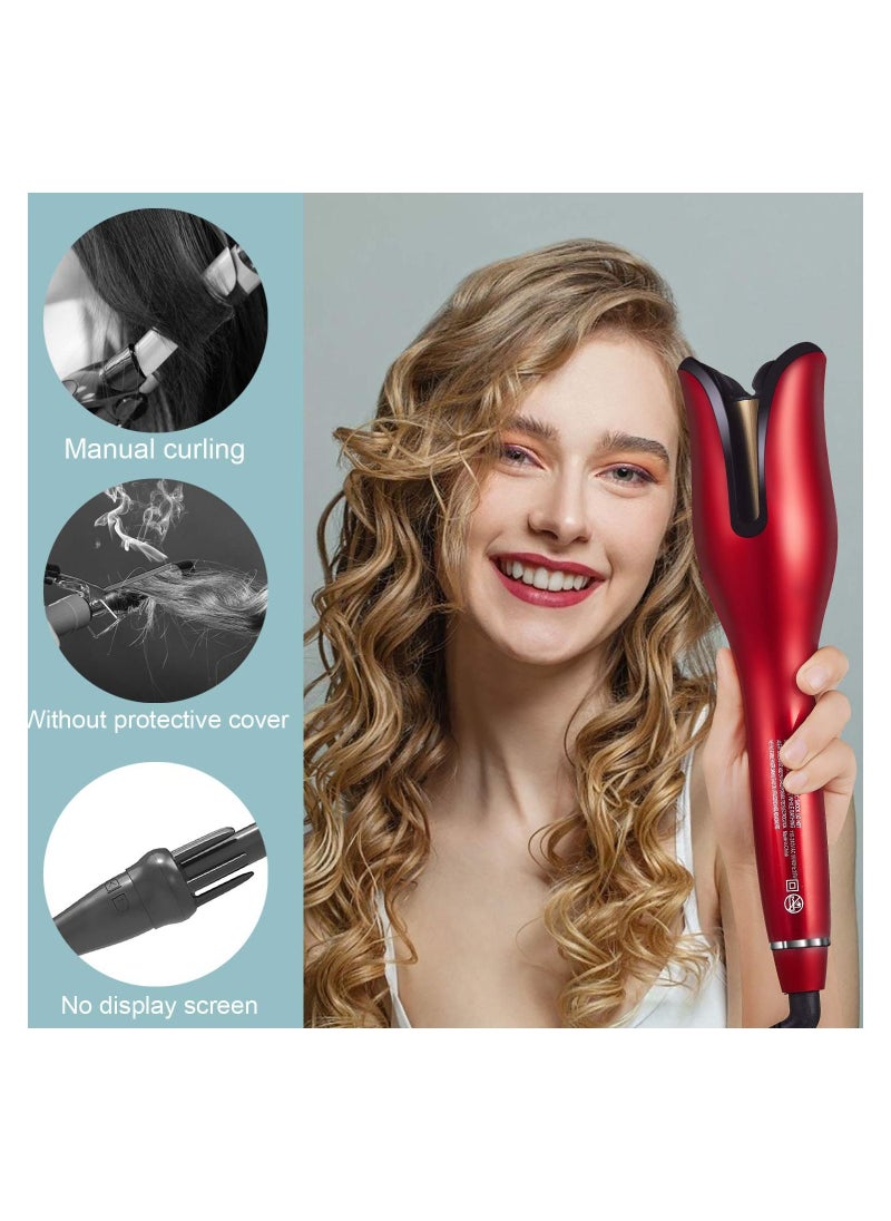 Generic - Automatic Hair Curling Iron with Ceramic Ionic Barrel, Smart Anti-Stuck, Auto Rotating Hair Curling Wand with Temperature Display and Timer, Professional Hair Curler Styling Tool - Red - Image 1