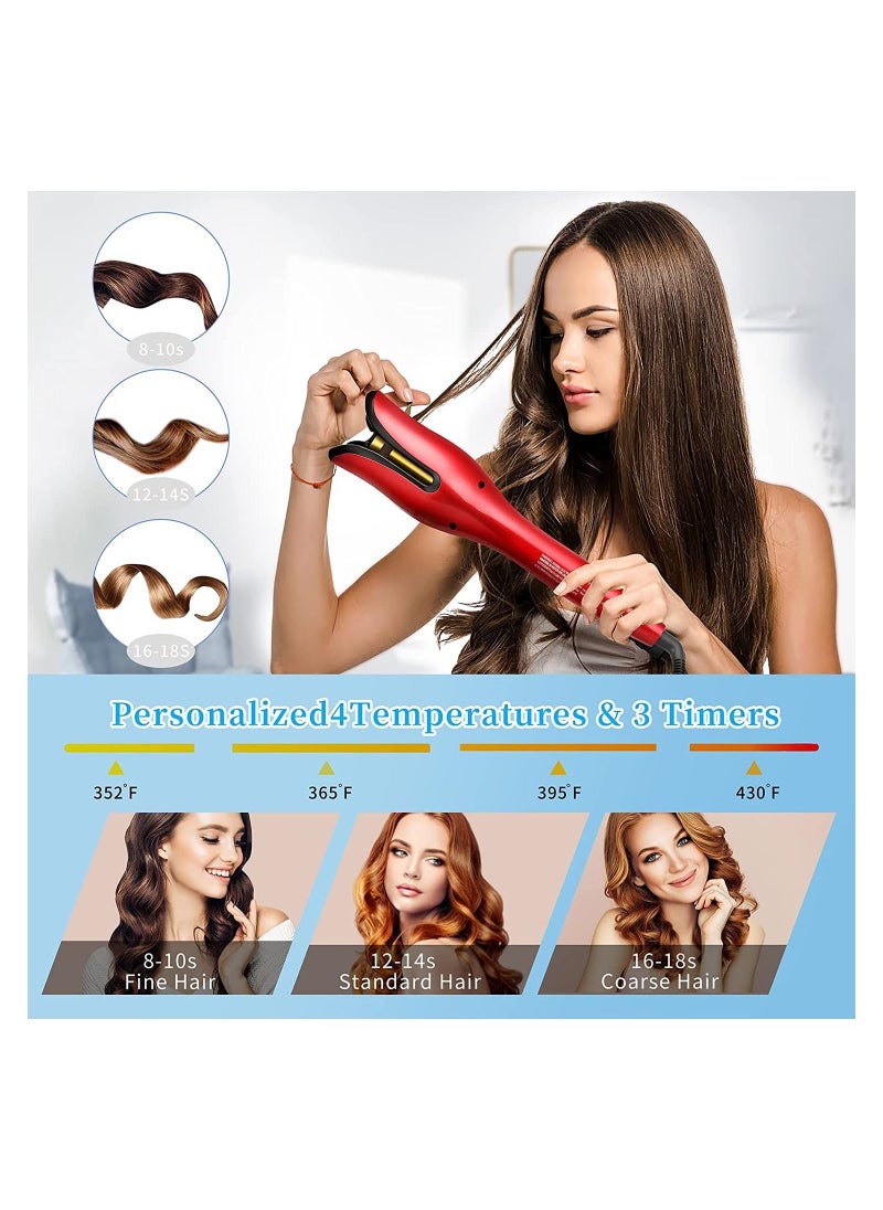 Generic - Automatic Hair Curling Iron with Ceramic Ionic Barrel, Smart Anti-Stuck, Auto Rotating Hair Curling Wand with Temperature Display and Timer, Professional Hair Curler Styling Tool - Red - Image 1