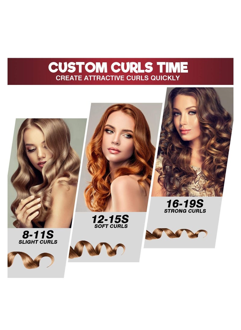 Generic - Automatic Hair Curling Iron with Ceramic Ionic Barrel, Smart Anti-Stuck, Auto Rotating Hair Curling Wand with Temperature Display and Timer, Professional Hair Curler Styling Tool - Red - Image 1
