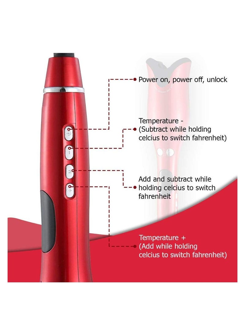 Generic - Automatic Hair Curling Iron with Ceramic Ionic Barrel, Smart Anti-Stuck, Auto Rotating Hair Curling Wand with Temperature Display and Timer, Professional Hair Curler Styling Tool - Red - Image 1