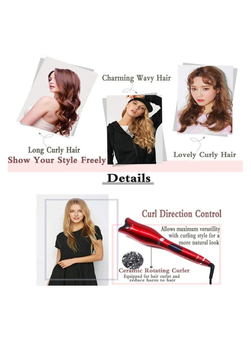 Generic - Automatic Hair Curling Iron with Ceramic Ionic Barrel, Smart Anti-Stuck, Auto Rotating Hair Curling Wand with Temperature Display and Timer, Professional Hair Curler Styling Tool - Red - Image 1