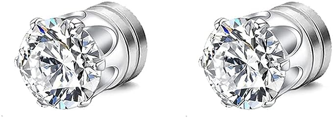 ASSU Earrings for men non piercing Jewellery Pair of Silver Stainless Steel Small Magnetic Non-Piercing Stud Earrings For Men & Boys pack of 2 - Image 1