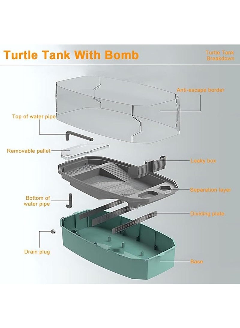 L&E HELEE Turtle Tank with Adjustable Water Pump Filter, Full View Visually Large Tortoise Aquarium Habitat Easy Changing Water&Clean for Tortoise Small Amphibious Creatures Reptiles  - Image 3