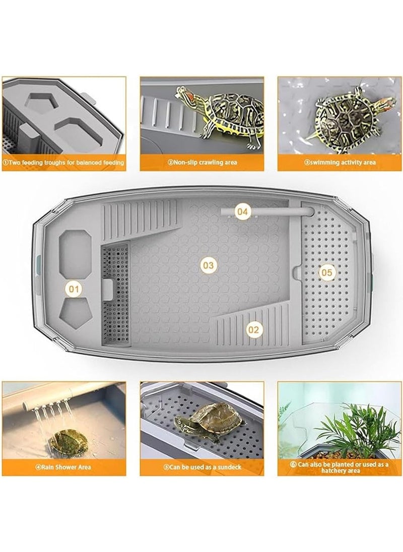 L&E HELEE Turtle Tank with Adjustable Water Pump Filter, Full View Visually Large Tortoise Aquarium Habitat Easy Changing Water&Clean for Tortoise Small Amphibious Creatures Reptiles  - Image 4