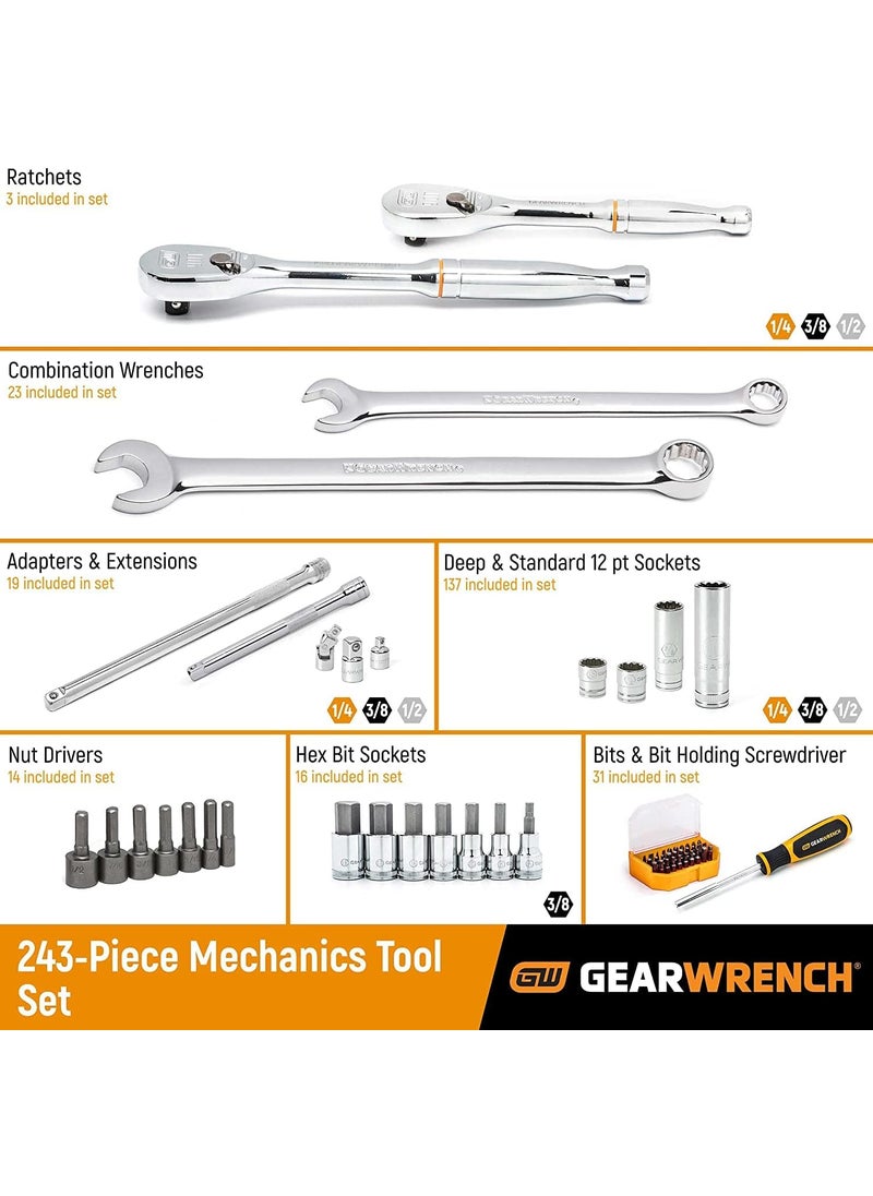 GearWrench GEARWRENCH 243 Pc 12 Pt Mechanics Tool Set in 3 Drawer Storage Box  80972  - Image 2