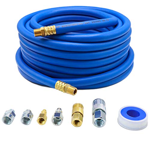 YOTOO Hybrid Air Hose 1/2-Inch I.D. by 50-Feet Long 3/8 inch MNPT Solid Brass Fittings 300 PSI Heavy Duty, Lightweight, Kink Resistant with 3/8" and 1/4" Industrial Quick Coupler Connectors, Blue - Image 1