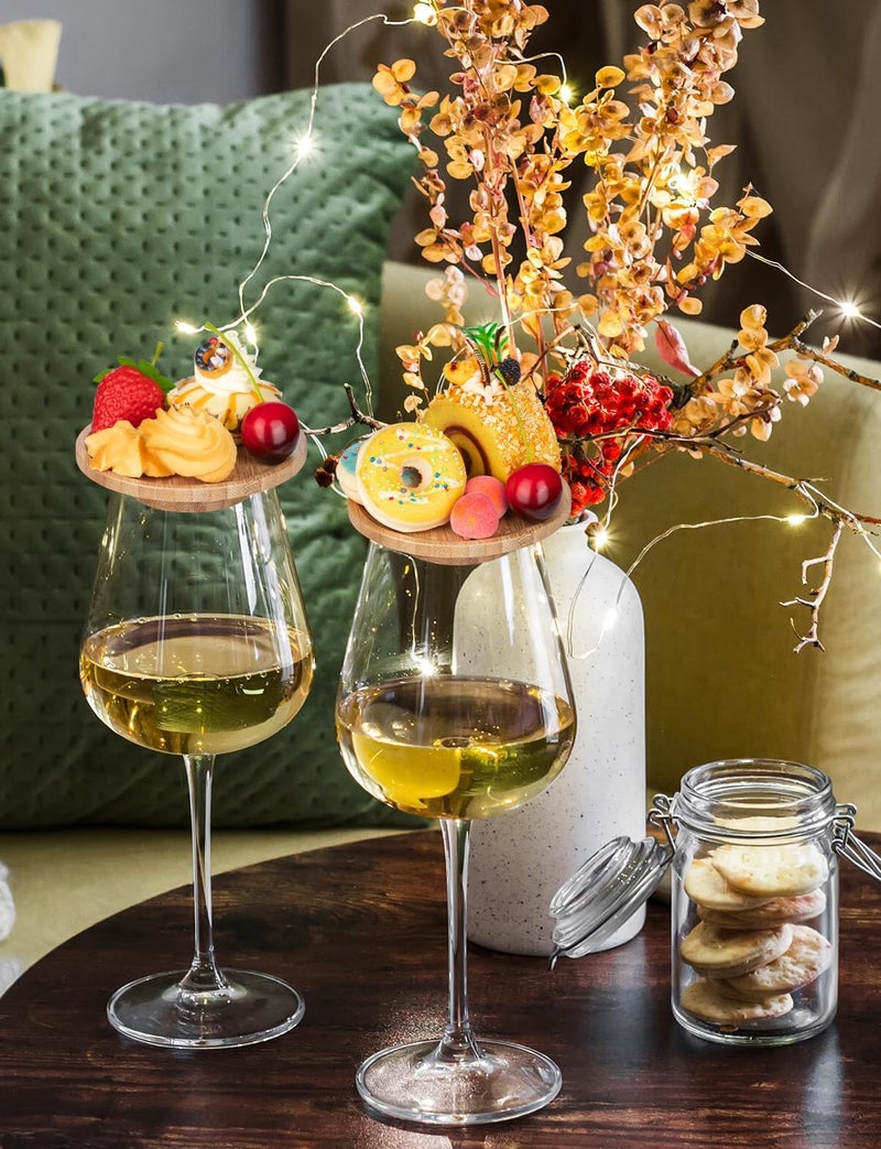 THSLSFX 12Pcs Wine Glass Charcuterie Topper, 4" Bamboo Mini Charcuterie Boards, Wine Glass Covers to Keep Bugs Out, for Family Gatherings, Restaurants, Bars - Image 3