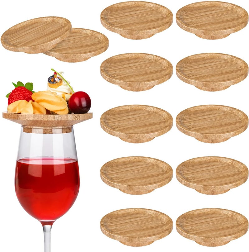 THSLSFX 12Pcs Wine Glass Charcuterie Topper, 4" Bamboo Mini Charcuterie Boards, Wine Glass Covers to Keep Bugs Out, for Family Gatherings, Restaurants, Bars - Image 1