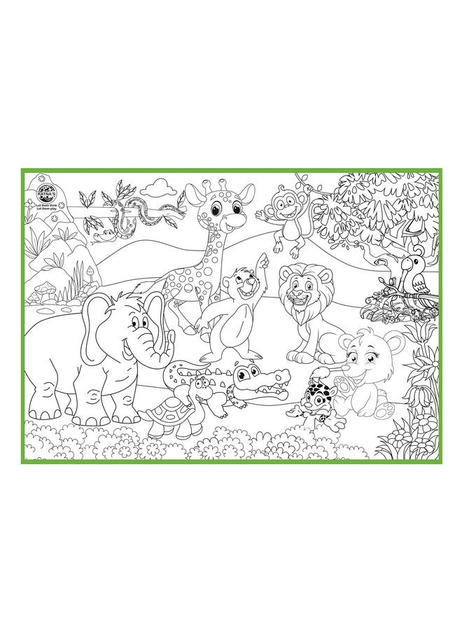 RATNA'S My Colouring Mat Jungle&Farm 2 In 1 Mat Size 40 X 28 Inches,Gold - Image 3