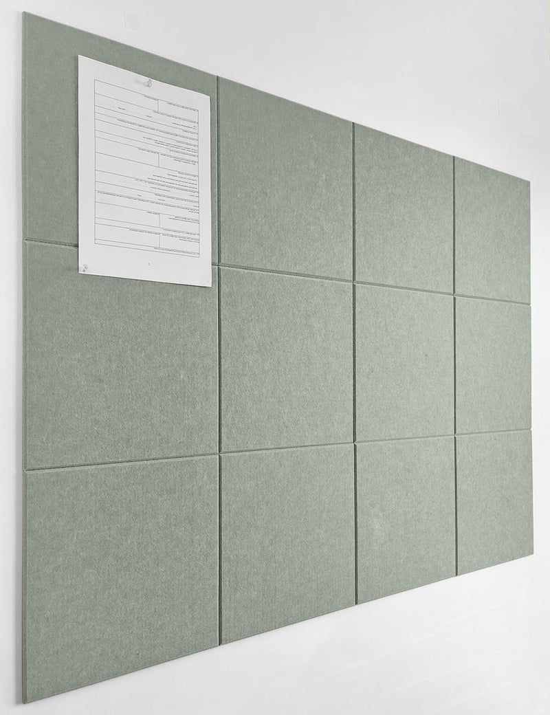 DECORITA Sage Green Cork Board Alternative | Large Pin Board Notice Board | Felt Bulletin Board for Office, Home & Classroom | Sage Green Office School Supplies | Felt Wall Tiles (12-Pack) - Image 1