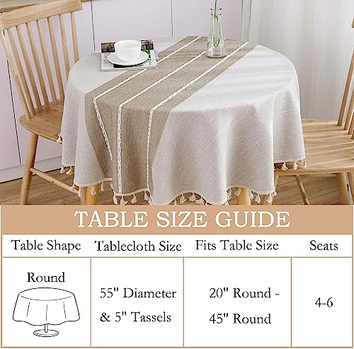 ColorBird Farmhouse Tablecloth Heavy Weight Stitching Tassel Cotton Linen Dust-Proof Table Cloth for Kitchen Dinning Tabletop Decoration (Round, 60 Inch, Linen) - Image 4