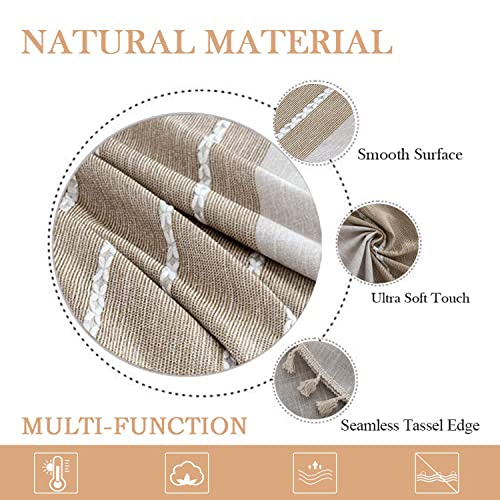ColorBird Farmhouse Tablecloth Heavy Weight Stitching Tassel Cotton Linen Dust-Proof Table Cloth for Kitchen Dinning Tabletop Decoration (Round, 60 Inch, Linen) - Image 3