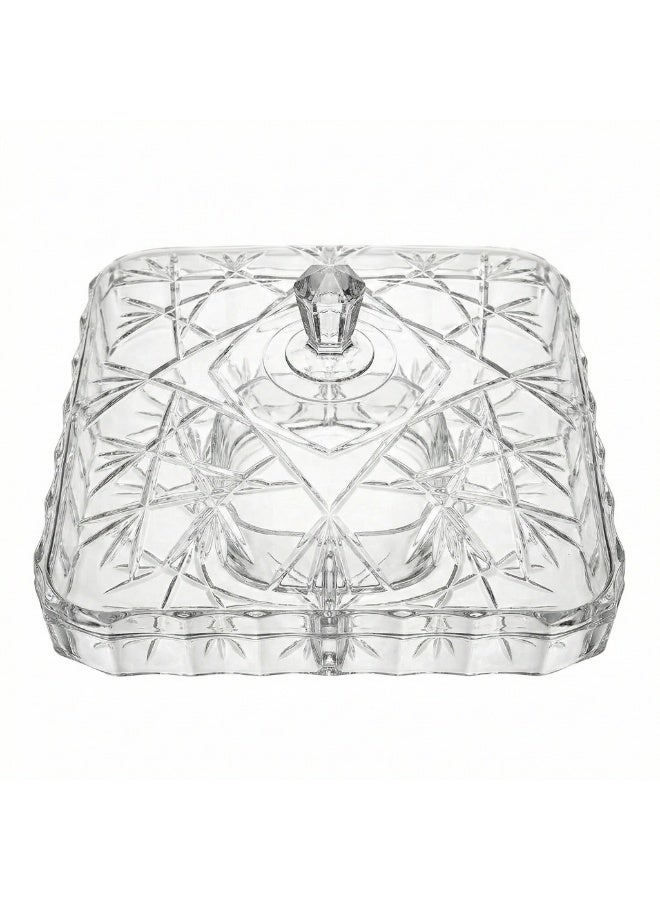 Acrylic Snack Organizer Square Divided 5 Sections with Lid for Nuts Biscuits Sweets and Dates Serving - Image 2