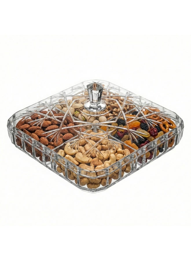 Acrylic Snack Organizer Square Divided 5 Sections with Lid for Nuts Biscuits Sweets and Dates Serving - Image 4