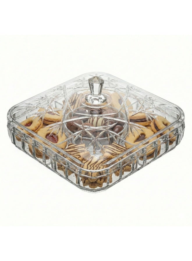 Acrylic Snack Organizer Square Divided 5 Sections with Lid for Nuts Biscuits Sweets and Dates Serving - Image 1