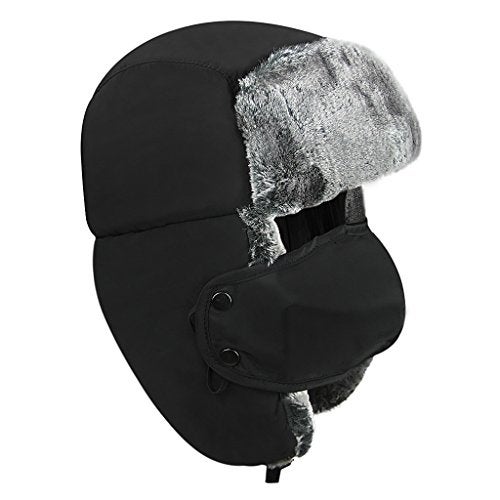 Fakeface Unisex Kids Teens Girls Boys Faux Fur Winter Warm Trapper Hat with Ear Flaps,Windproof Face Mask Fleece Thermal Outdoor Snow Ski Russian Ushanka Cap Trapper Trooper Pilot Hat Headwear - Image 3