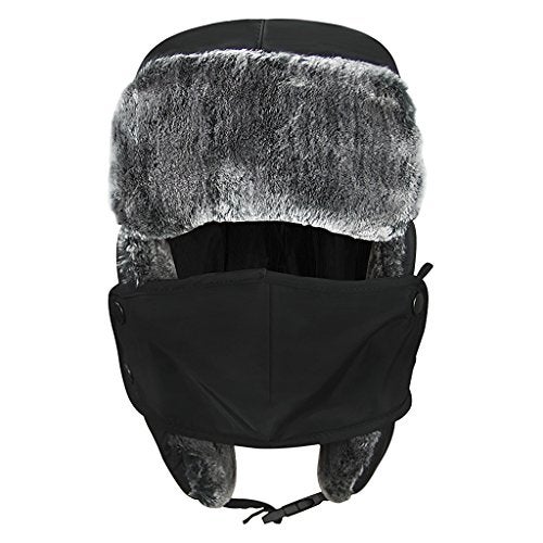 Fakeface Unisex Kids Teens Girls Boys Faux Fur Winter Warm Trapper Hat with Ear Flaps,Windproof Face Mask Fleece Thermal Outdoor Snow Ski Russian Ushanka Cap Trapper Trooper Pilot Hat Headwear - Image 1
