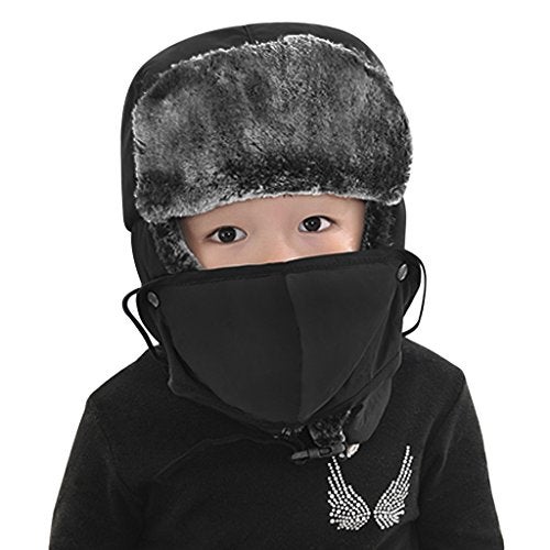 Fakeface Unisex Kids Teens Girls Boys Faux Fur Winter Warm Trapper Hat with Ear Flaps,Windproof Face Mask Fleece Thermal Outdoor Snow Ski Russian Ushanka Cap Trapper Trooper Pilot Hat Headwear - Image 2