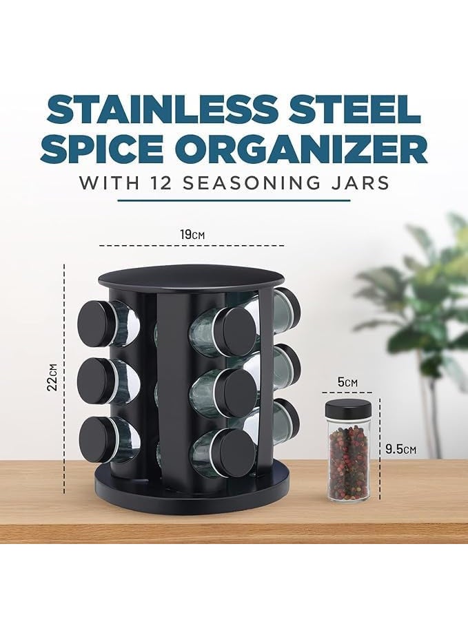 أوركيد منظم توابل من الفولاذ المقاوم للصدأ من أوركيد، مجموعة برطمانات توابل، رف تخزين توابل لسطح الطاولة، حاويات توابل زجاجية لتخزين المطبخ، حاويات أعشاب وتوابل (12 قطعة) - Image 4