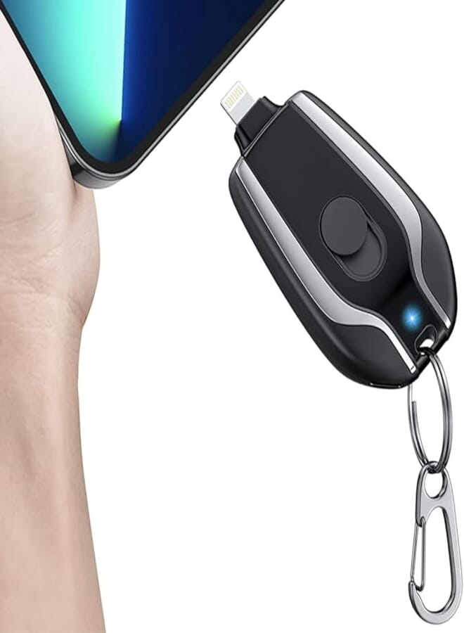 سلسلة مفاتيح شاحن محمولة لهاتف iPhone، بنك طاقة صغير للطوارئ، شاحن هاتف محمول سريع الشحن للهاتف 1500 مللي أمبير