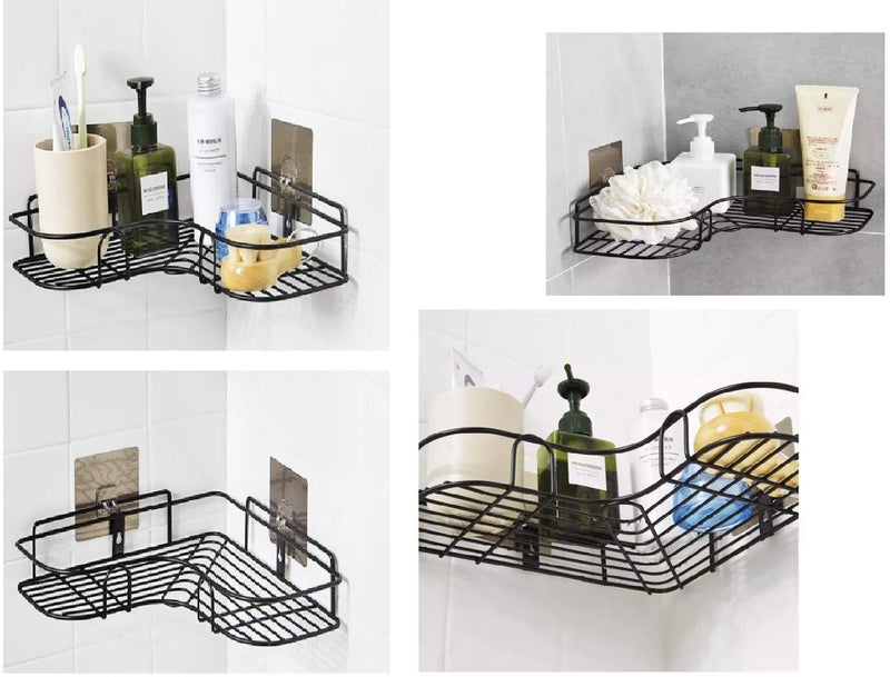 Vihax Bathroom Rack, Stainless Steel Squared Wall Mounted Shower Storage Shelf Wall Mounted No Drilling Required Triangle Drainer Bath Rack - Image 2