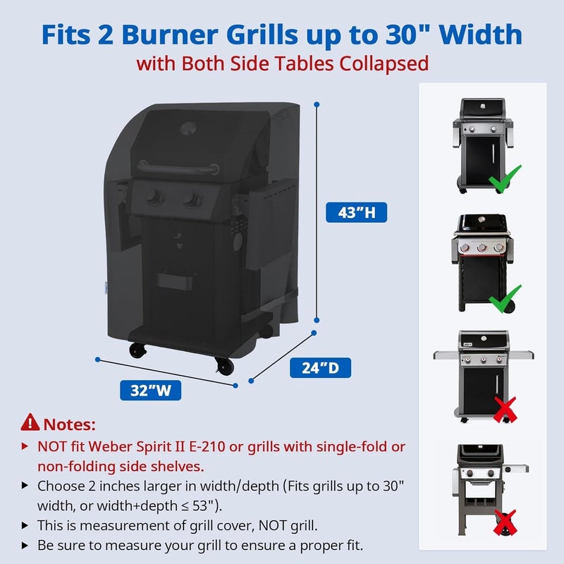 SunPatio 2 Burner Gas Grill Cover 32 inch, Heavy Duty Waterproof Small BBQ Grilling Cover, Compatible for Weber Char-Broil Nexgrill and More Grills with Collapsed Side Tables, All Weather Protection All condition fit - Image 2
