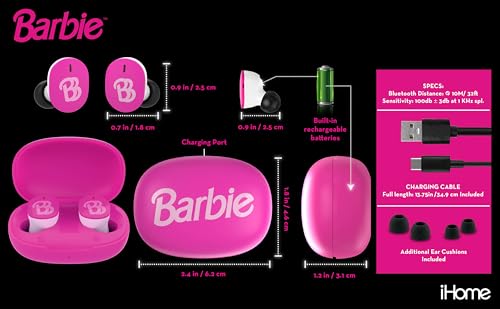 eKids Barbie Wireless Earbuds for Kids, Bluetooth Earbuds with Charging Case - Image 4