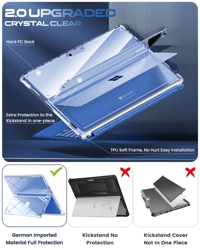 INFILAND Microsoft Surface Pro 11 AI/10/9 5G Case 13 Inch 2022, Full Crystal Clear [Anti-Yellowing] All-in-one Protection Shell Cover, Work with Type Cover Keyboard & Surface Slim Pen 2, Bayer Clear - Image 3