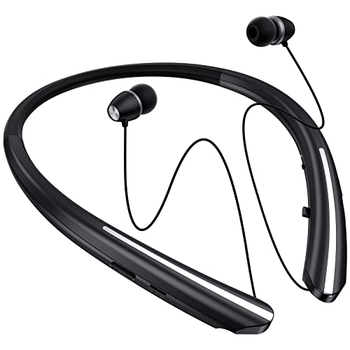APPINESSEY Bluetooth Headphones Retractable Neckband, Bluetooth Headset with Microphone Vibration Call, Stereo Noise Cancelling Earphones for Workout Sports Driving (Black) - Image 1