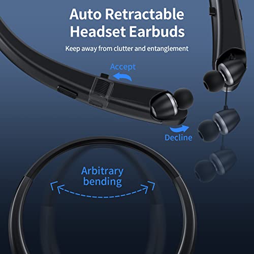APPINESSEY Bluetooth Headphones Retractable Neckband, Bluetooth Headset with Microphone Vibration Call, Stereo Noise Cancelling Earphones for Workout Sports Driving (Black) - Image 5